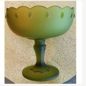 VTG frosted green dish with teardrop pedestal